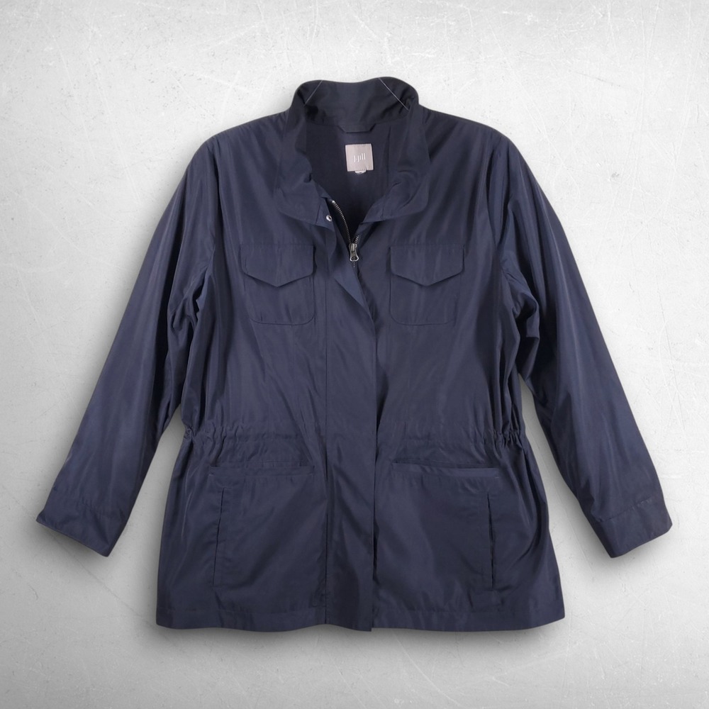 J. Jill Water-Repellent Utility Jacket Women L Navy Gorpcore Coastal Grandma